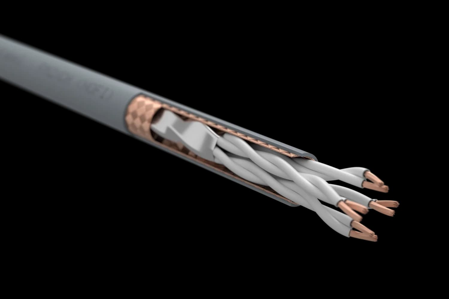 3D-Rendering eines aufgeschnittenen, geschirmten Fernmeldekabels