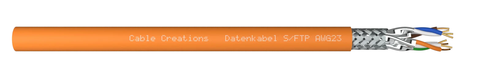 Seitenansicht des Kabels S/FTP AWG 23 mit abgesetztem Ende