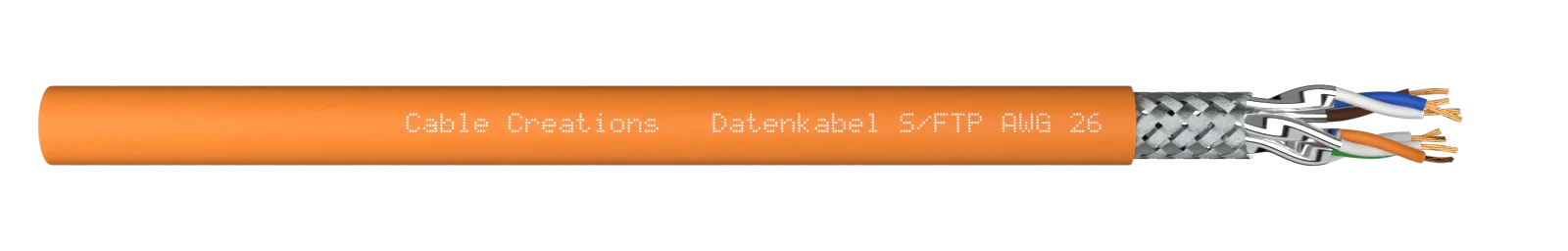 Seitenansicht des Kabels S/FTP AWG 26 mit abgesetztem Ende