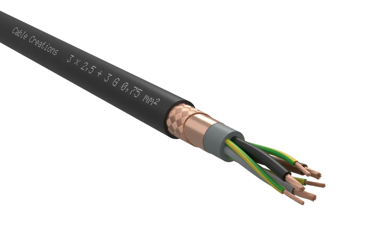 Musterkabel schräg von vorn, freigestellt, als 3D-Modell zum Drehen